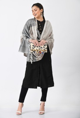 GLOWIC Wool Embroidered Women Shawl(Grey)