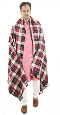 Vrinde Wool Checkered Men Shawl(Purple)