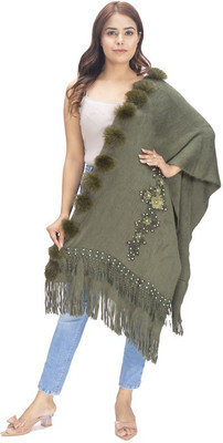 Life and style Wool Self Design Women Shawl(Green)