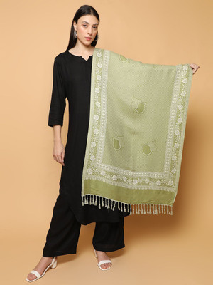 SCHp Wool Floral Print Women Shawl(Light Green)