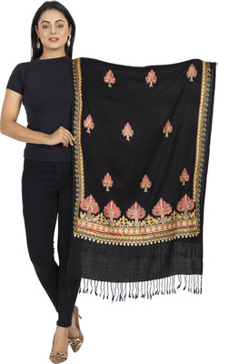 manjari Acrylic Self Design Women Shawl(Black)