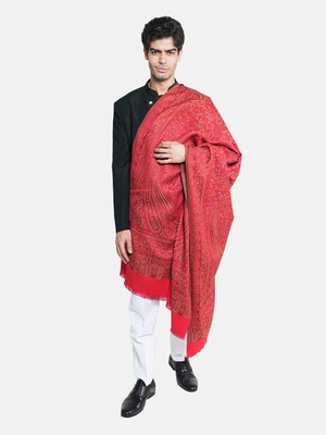 MUFFLY Wool Embroidered Men Shawl(Red)