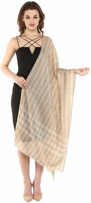 Royal-E-Kashmir Wool Checkered Women, Men Shawl(Beige)