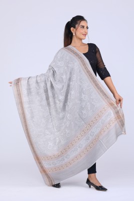 Royale Kashmiri Wool Solid, Geometric Print, Self Design Women Shawl(White)