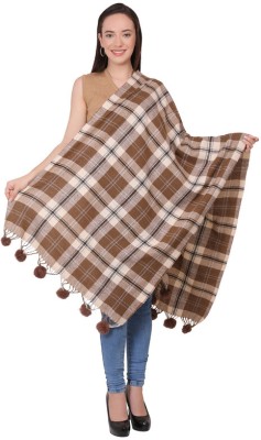 manra Wool Checkered Women Shawl(Brown)