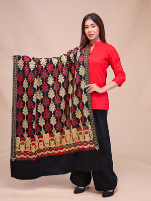 swi stylish Wool Embroidered Women Shawl(Multicolor)