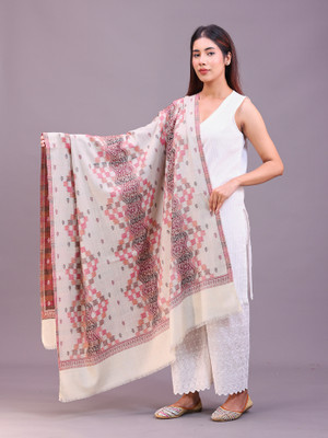 swi stylish Wool Embroidered Women Shawl(White)
