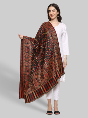 WEAVERS VILLA Polyester Wool Blend Woven Women Shawl(Black)