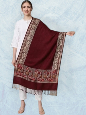 Kashmiri Thead Wool Embroidered Women Shawl(Maroon)