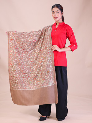 swi stylish Wool Embroidered Women Shawl(Beige)