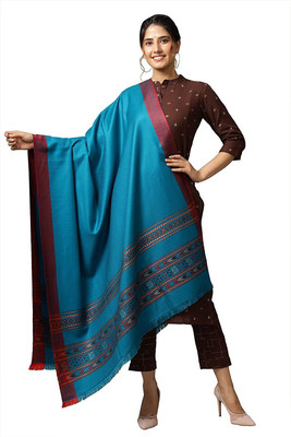 Braid N Cord Polyester Wool Blend Applique Women Shawl(Blue)