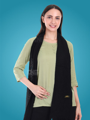 Daily Needs Shop Wool Self Design Women Shawl(Black)