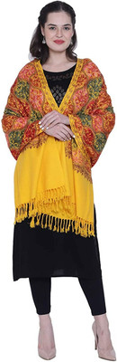 Royal-E-Kashmir Wool Embroidered Women Shawl(Multicolor)