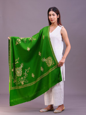 swi stylish Pashmina Embroidered Women Shawl(Green)