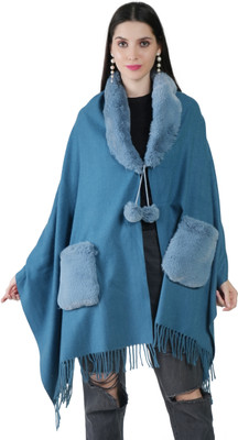 Life and style Wool Solid Women Shawl(Blue)