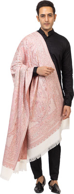 Pashgiri Wool Embroidered Men Shawl(White, Pink)