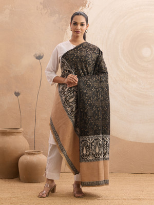 GK VILLA Poly Wool Woven Women Shawl(Black)