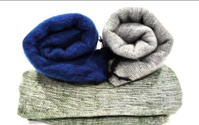 genie cave 21 Wool Woven Women, Men Shawl(Blue, Green, Grey)