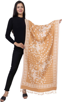 Kti Viscose, Acrylic, Wool Floral Print Women Shawl(Beige)