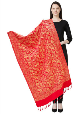 Pink World Wool Woven Women Shawl(Red)