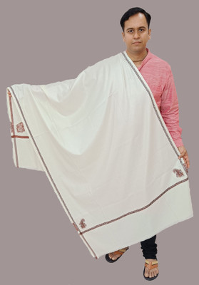 Vrinde Polyester Wool Blend Embroidered Men Shawl(White)