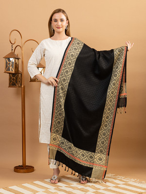 EVODAZE Wool Floral Print Women Shawl(Black)