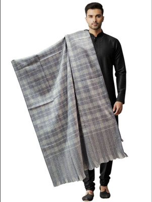 Pink World Wool Checkered Women Shawl(Grey)
