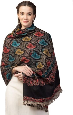 Braid N Cord Polyester Wool Blend Applique Women Shawl(Black)