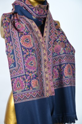 Sarbiashawls Wool Floral Print Women Shawl(Dark Blue, Multicolor)