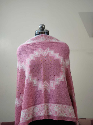 VASANTSHAWLS Acrylic Geometric Print Women Shawl(Pink)