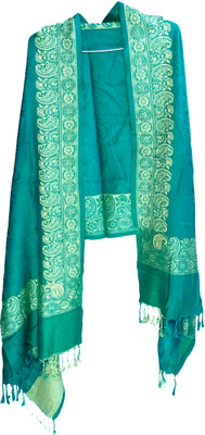 Collective Stitch Wool Floral Print Women Shawl(Light Blue)