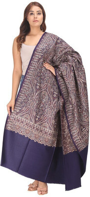 Life and style Wool Embroidered Women Shawl(Dark Blue)