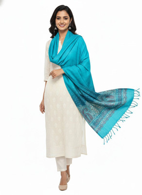 Kti Viscose, Acrylic Floral Print Women Shawl(Light Blue)