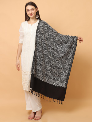 vesture Wool Embroidered Women Shawl(Black, White, Multicolor)