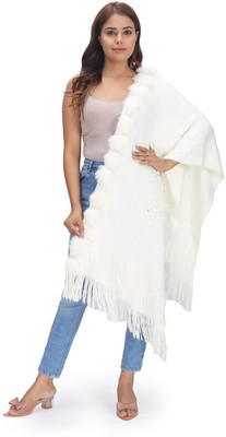 manra Wool Embroidered Women Shawl(White)