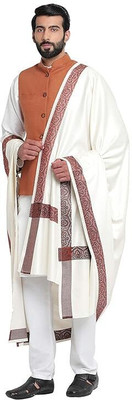 Kashmiri Thead Poly Wool Printed Men Shawl(White)