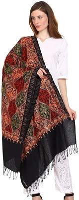 Kashmiri queen Viscose Embroidered Women Shawl(Black)