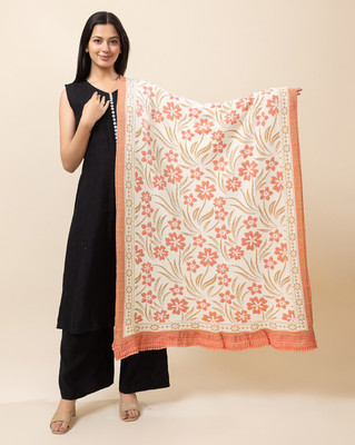 Wrap Me Warm Viscose, Acrylic, Wool Printed Women Shawl(Beige)