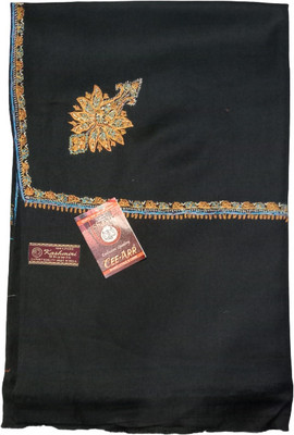 Kashmiri Cashmere, Wool Solid, Woven, Embroidered Women Shawl(Black)