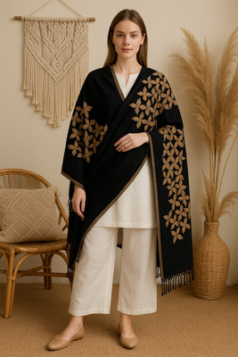 Blushh Collection Wool Printed Women Shawl(Black)