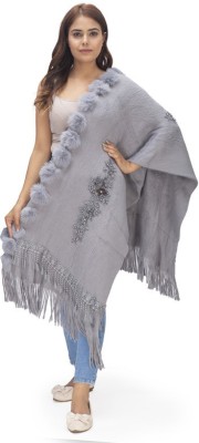 manra Wool Embroidered Women Shawl(Grey)