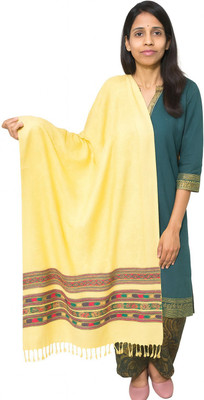 BE SWADESHI Wool Self Design Women Shawl(Yellow)