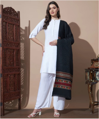 Braid N Cord Polyester Wool Blend Applique Women Shawl(Black)