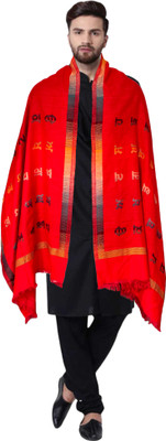 HUEVESS Polyester Lycra Blend Geometric Print Men Shawl(Red)