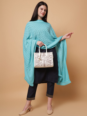 vesture Wool Self Design Women Shawl(Light Blue)