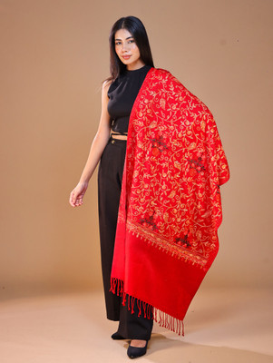 swi stylish Wool Embroidered Women Shawl(Red)