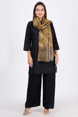 KAVIM Wool Self Design Women Shawl(Yellow)