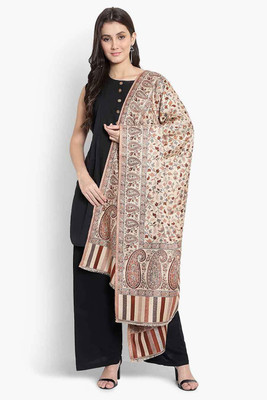 CHOUDHARYRETAILS Polyester Wool Blend Floral Print Women Shawl(Beige)