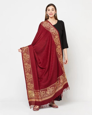 SUMEDH handcrafts Polyester Wool Blend Woven, Self Design Men Shawl(Brown, Maroon)