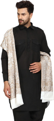 HOC Wool Printed Men Shawl(White, Beige)